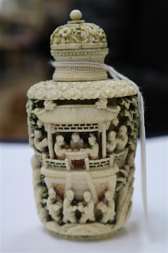 A Chinese coloured ivory snuff bottle 19th century 10cm.